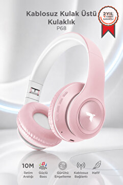 Torima Bluetooth Kulaklık Kulak Üstü Kablosuz Stereo Kulaklık P68 Pembe