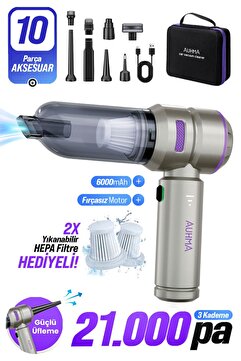 auhma AHV-02 Kablosuz Araç İçi Süpürge Mor | 21000PA Güçlü Vakum | Fırçasız Motor | Üfleme & Vakum Ö