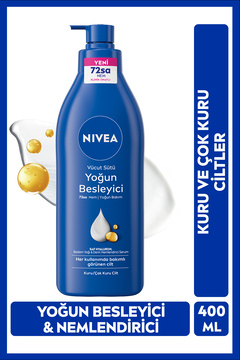 NIVEA Yoğun Besleyici Vücut Sütü 400 ml, 72 Saat Nemlendirici,Hızlı Emilir,Badem Yağı,Kuru Cilt