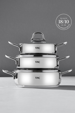 Taç Bengü Pro İndüksiyon Tabanlı 6 Parça Paslanmaz Çelik Sahan Seti (16-18-20 cm)