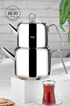 Taç Hera İndüksiyon Tabanlı Jumbo Çaydanlık Takımı Platin Üst Demlik: 2,20 L Alt Demlik: 4,20 L