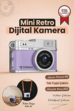 Torima Mini Dijital Kamera Selfie Video Mini Vlog Kamerası 1080P CMR35 Mor
