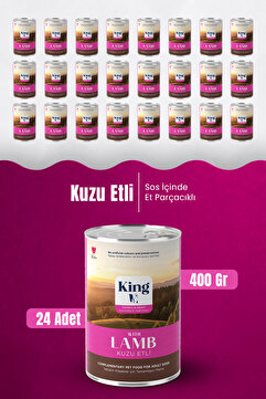 King Sos İçerisinde Et Parçacıklı Kuzu Etli Köpek Konservesi 400 G x 24 Adet