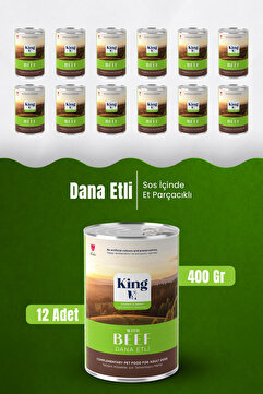 King Sos İçerisinde Et Parçacıklı Dana Etli Köpek Konservesi 400 gr x 12 Adet