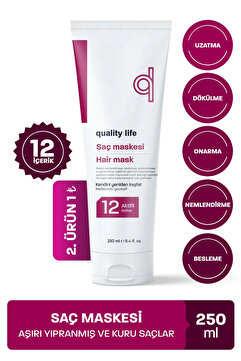 Quality Life 12 Aktifli Saç Bakım Maskesi Yanmış Yıpranmış Kuru Saçlar İçin Nemlendirici Onarıcı Hızlı Saç Uzatma