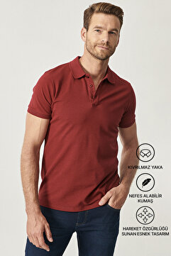 Altınyıldız Classics Erkek Bordo %100 Pamuk Kıvrılmaz Pike Polo Yaka Slim Fit Dar Kesim Tişört