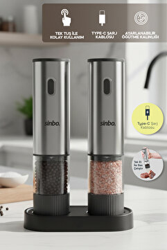 Sinbo SHB-7521 Otomatik Tuz ve Karabiber Öğütücü Seti Standlı Type-C Şarjlı Ayarlanabilir Öğütme