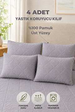 Formeya Pamukkale Alez Gri %100 Pamuk Kapitone Yastık Koruyucu Alez 4 Adet