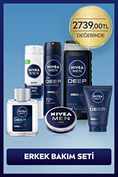 NIVEA MEN Erkek Bakım Çeyiz Seti, Deodorant 150ml, Tıraş Jeli, Losyon, Yüz Temizleme Jeli, Krem, Duş Jeli