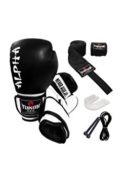 Yukon Alpha Boks Eldiveni Siyah + Boks Bandajı + Dişlik + Atlama Ipi - 4'lü Set
