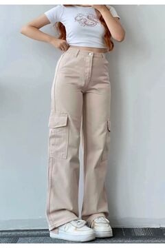 LAMİRAMOOD Bej Kargo Cep Pantolon Wide Leg Poseidon
