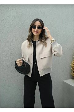 MÇmoda Kadın Kaşe Kumaş Mevsimlik Bomber Ceket