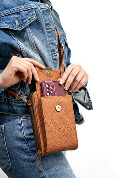 Luxe Bag Kadın Taba Çapraz Ayarlanabilir Askılı Telefon Bölmeli Cüzdan Çanta