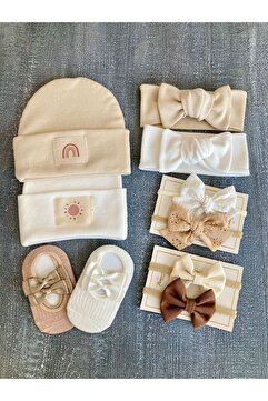 pempem bandana Kız bebek hediye bere bandana saç bandı çorap set soft tonlar