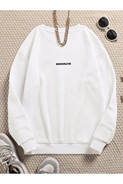 Revasser Unisex Kadın/Erkek Brooklyn Özel Renkli Oversize Bisiklet Yaka Pamuklu Sweatshirt