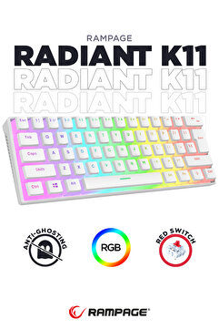 Rampage Radiant K11 Beyaz Type-c Bağlantı RGB Puding Tuş Mekanik Red Switch US Gaming Oyuncu Klavye