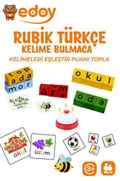 edoy Montessori Eğitici Oyuncaklar - Türkçe Bulmaca Oyunu 16 Küp 40 Türkçe Kart Ve Zil Eğitici Oyuncak