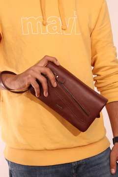 Grande 4272 Hakiki Yüzde Yüz Deri El Çantası El Pörtföyü Clutch Çanta TABA