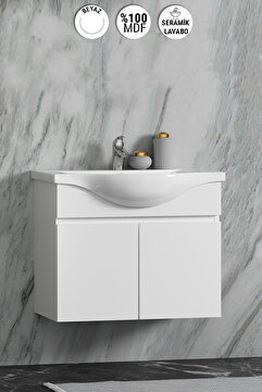 ÖZCEDEN Yıldız 55 cm Beyaz MDF Seramik Lavabolu Asma Banyo Alt Dolabı