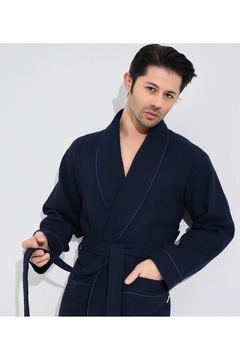 Nuşa Zincir Desen Bambu Cotton Pike Erkek Sabahlık