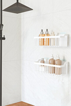 ATA HOME Banyor Yapışkanlı Banyo Rafı, 2'li Banyo Düzenleyici Organizer Banyo Duş Rafı Şampuanlık, Plstik