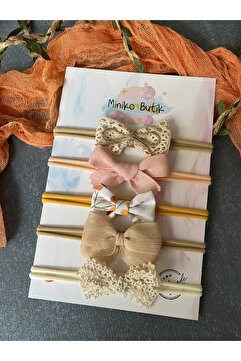Miniko Butik Kız Bebek Bej Fiyonklu Saç Bandı Seti 5'li