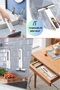 Xolo Pratik Taşınabilir Mini Mop Kendinden Sıkmalı Mini Temizlik Paspası Masa Üstü Mutfak Banyo Araba Mop