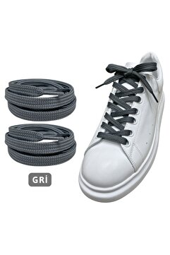 ipekbazaar Exclusice 120 Cm Gri Yassı Spor Ayakkabı Bağcığı, Çift Katmanlı Örgülü Sneakers Bağcık, 1 Çift