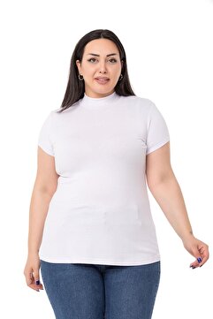 DISENTIS MODEST Büyük Beden Yarım Balıkçı Kısa Kollu Viskon Beyaz Body