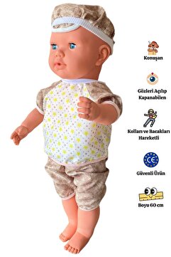 Gamze Oyuncak Büyük Boy Türkçe Konuşan Kel Şapkalı Et Bebek Oyuncak (60 CM)