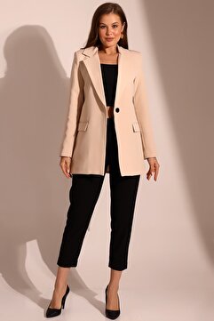 COCOCİX Bej Blazer Ceket Tek Düğmeli Double Face