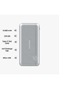Philips DLP1810NV 10.000 mAh Power Bank Gümüş (2 Çıkış)