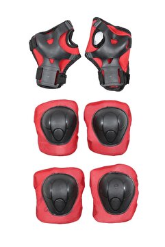 Sportaj Kırmızı Koruyucu Donanım Seti Kaykay Bisiklet Scooter Paten için Dizlik Dirseklik Ellik Koruma Seti