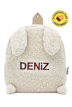 Tosbiş [ Istediğiniz Ismi Yazıyoruz ] Tavşan Krem 0 - 8 Yaş Anasınıfı Kreş Çocuk Okul / Sırt Çantası Peluş