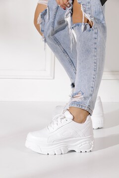 İmerShoes Günlük Kadın Beyaz Spor Ayakkabı Bağcıklı Kalın Hafif Yüksek Taban Sneaker 001