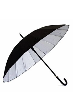 Della Pianto 14 Telli Dışı Siyah Içi Gümüş Renk Baston Şemsiye Unisex Şemsiye 80 Cm 555-1