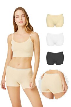 Cottonhill Basic Lazer Kesim Dikişsiz Kadın Boxer Külot 3'lü Paket