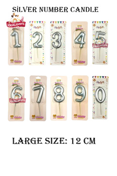 Bkmc 12 cm Pasta Üstü Gümüş Rakam Mum