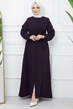 InStyle Kemerli Petek Kumaş Ferace - Mürdüm