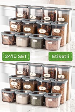 Vienev 24'lü Etiketli Poly Kare Erzak Saklama Kabı Set 8x(0,55 LİTRE, 1,2 LİTRE, 1,75 LİTRE) Antrasit