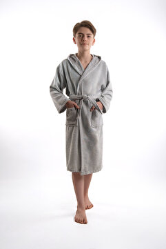 Eymir Home Collection Garson Boy Genç Çocuk Kadife Kapşonlu Bornoz %100 Cotton