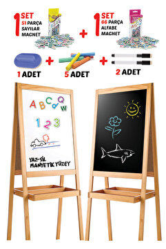 MAGNET İQ Ahşap Çocuk Yazı Tahtası Seti Manyetik Özellikli Çift Taraflı