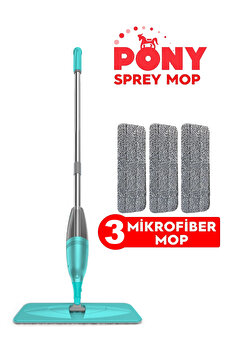 Pony Sprey Mop 3 Adet Mikrofiber Mop Paspas Temizlik Seti Yeşil