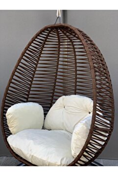 Tu Tienda (135*135)Armut Salıncak Tek Kişilik Makrome Ip Örgü Bahçe Balkon Ev Salıncağı,Kahverengi
