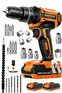 DOZZER Alman Hard-x Darbeli 256 Vf 20ah Çelik Şanzuman Bakır Sargılı 2 Akülü Vidalama Matkap Şarjlı Matkap