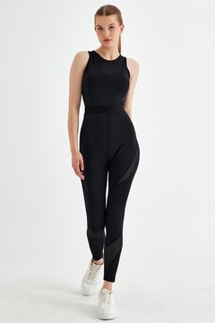 GRAB Kadın Siyah Gofre Baskılı Spor Tulum