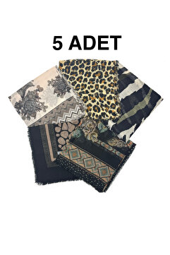 nazipek 5'li Set Karışık Desen Flamlı Pamuklu Yazma Eşarp 100x100cm Leopar Zebra Etnik Geometrik Hediyelik