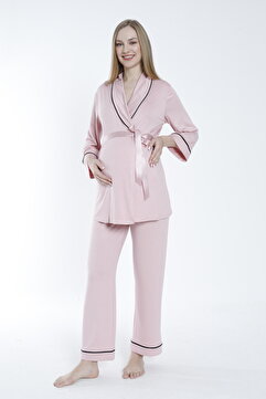 Miss Dünya Lissa Önden Bağlamalı Geniş Şerit Yakalı Hamile ve Lohusa Pijama Takımı