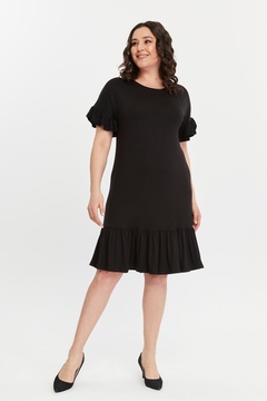 Curvy Trend Büyük Beden Kolucu Eteği Fırfır Viskon Elbise