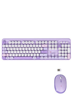 TWOTECH Renkli Tuşlu Kablosuz Mor Q Türkçe Klavye+Mouse Seti Uyumlu